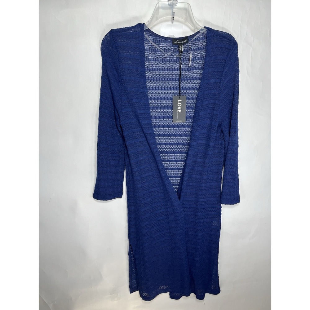 NWT LOVE University Women's Long Open Knit Cardigan Royal Blue Long Sleeve‎ Sz S
